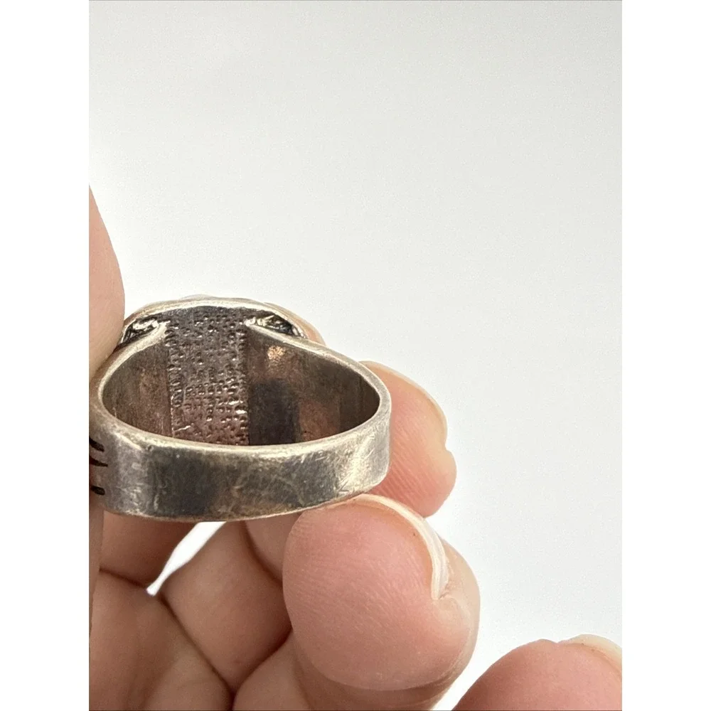 Native American Ring Navajo Malachite Sterling Silver Stamped Sz 10.5